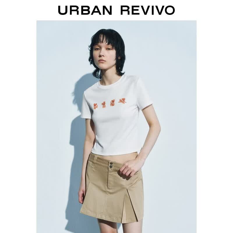 UR2026夏季新款女装趣味休闲狗狗印花修身短袖T恤UYL460057+ 本白 M