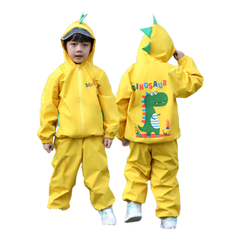 牧萌儿童雨衣分体套装男女童幼儿园防水雨裤宝宝雨披 黄恐龙套装 M