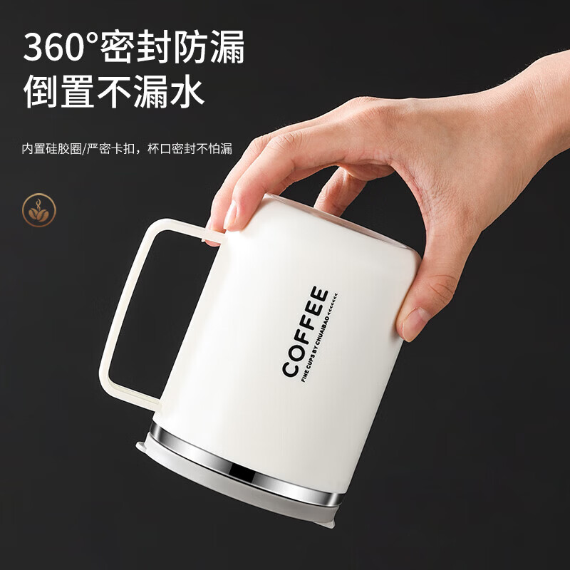 304学生马克杯不锈钢燕麦牛奶杯宿舍家用带盖吸管泡麦片喝水杯子 304内胆【黑色款】 【内置茶漏】杯子+不锈钢吸管