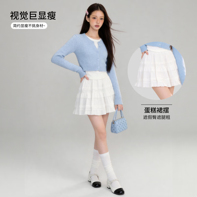 【京东直采】白色蕾丝超短裙女春夏新款芭蕾风蛋糕高腰a字半身裙 白色 M 【推荐96-110】