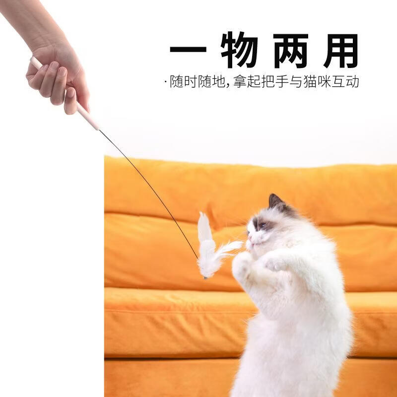 吸盘逗猫棒钢丝羽毛替换头耐咬可拆专用宠物猫咪自嗨玩具批发 橙蓝色