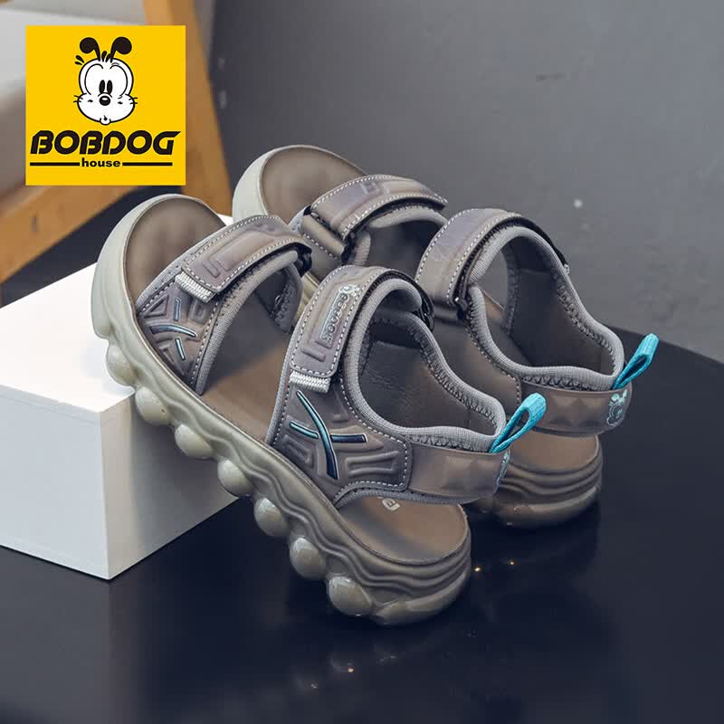 巴布豆(BOBDOG)童鞋男童夏季百搭透气儿童运动凉鞋2026中大童沙滩鞋休闲鞋子 铅灰色 30 适合脚长18.1cm