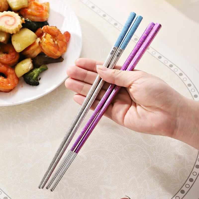 纯钛筷子家用抗菌防霉耐高温分餐筷一人一筷礼盒装结晶彩色 B款纯钛方筷【去防滑五色盒装】 25cm