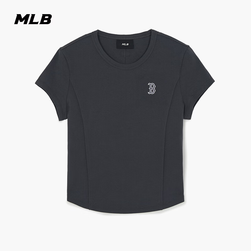 MLB官方 女款百搭基础LOGO设计纯色小标修身T恤26夏季新款TSB11 波士顿红袜队/深灰色 L