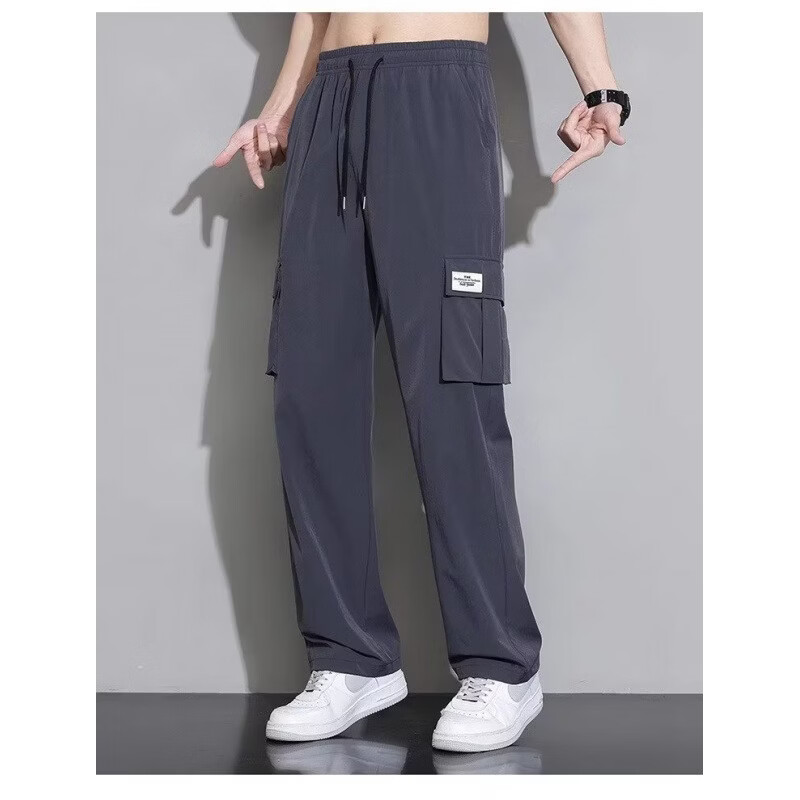 柯诗曼冰丝工装裤男生夏季薄款美式潮牌宽松直筒垂感阔腿休闲长裤子男士 拖K11深灰色 3XL 推荐140-160斤