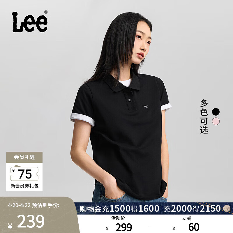 Lee26春夏新品标准版翻领小徽标Logo女短袖polo衫潮LWT012191205 黑色 XL