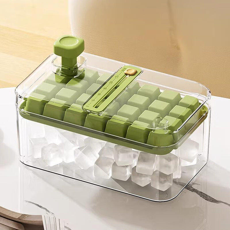 按压冰格模具制冰神器带盖食品级自制冰盒家用冰箱储存盒 奶白-单层28格1秒出冰送冰铲