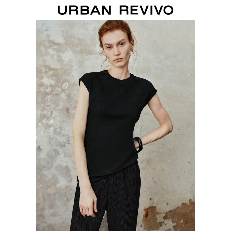 UR2026夏季新款女装气质简约百搭插肩袖圆领修身T恤UWM460029+# 黑色(预售) M