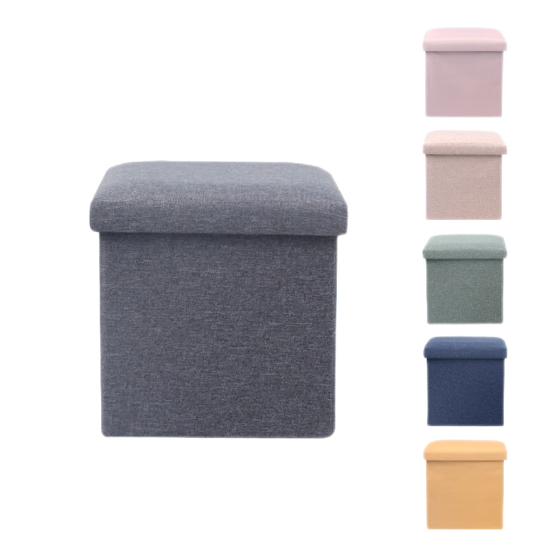 储物凳子家用换鞋凳办公室垫脚凳沙发凳成人多功能收纳凳可坐人客厅棉麻折叠收纳小板凳方凳茶几矮凳脚凳 黄色 多功能储物