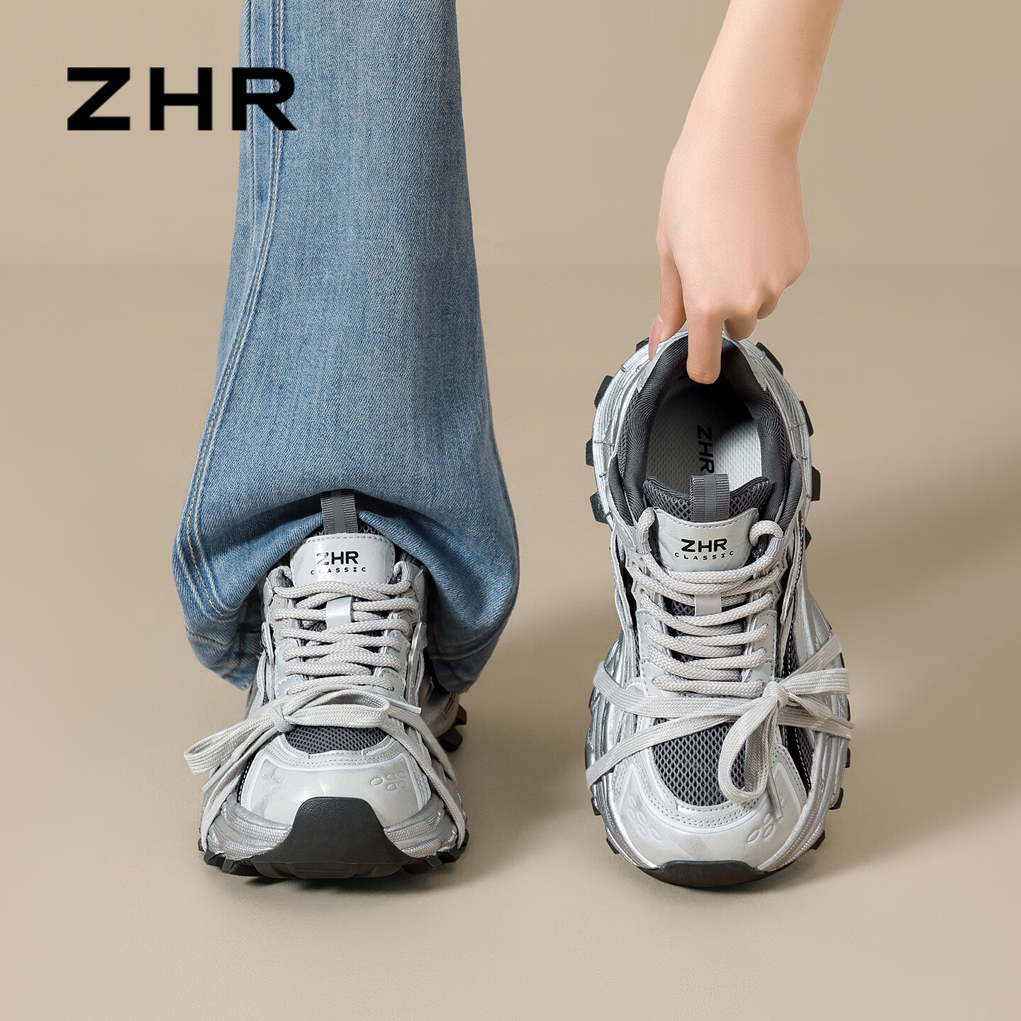 ZHR则则老爹鞋女款【郝熠然明星同款】运动鞋女休闲百搭女鞋KS353E银灰38