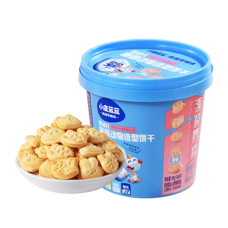 小鹿蓝蓝婴幼儿动物造型饼干特添HMO宝宝儿童零食强化钙铁锌 80g 10月+