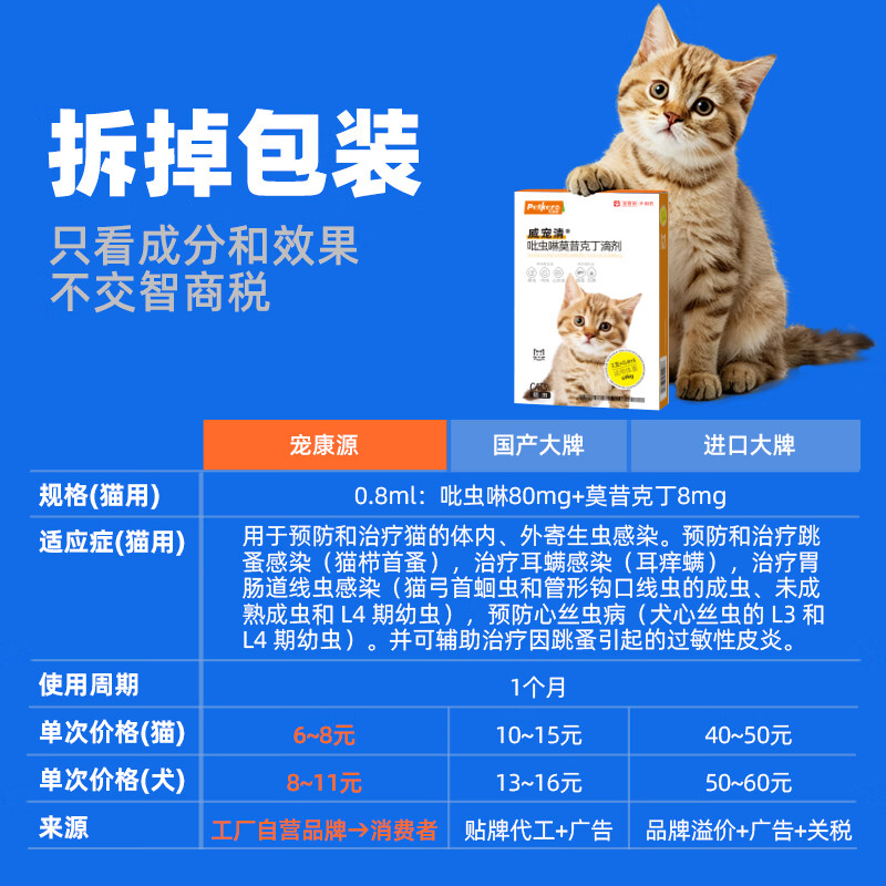 宠康源吡虫啉莫昔克丁滴剂宠物狗狗猫咪驱虫药体内体外合一跳蚤耳螨虫 【狗】20-50斤 2.5ml*3支