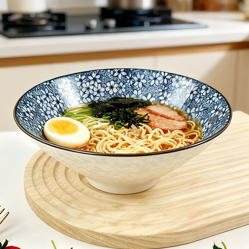 肃匠陶瓷斗笠碗家用大汤碗日式拉面碗ins餐具复古国风拌面碗 国潮8英寸斗笠碗4只【混色】