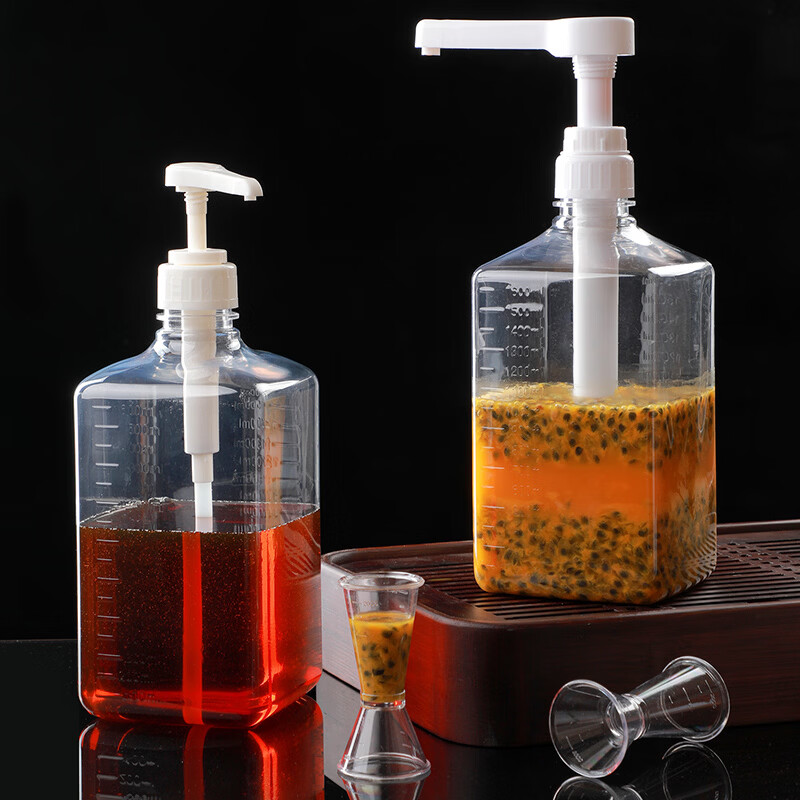 科鹿果糖糖浆果汁挤压瓶奶茶店挤瓶器定量糖压瓶手压式按压头商用 带柄量杯2000ml（送双头量杯）