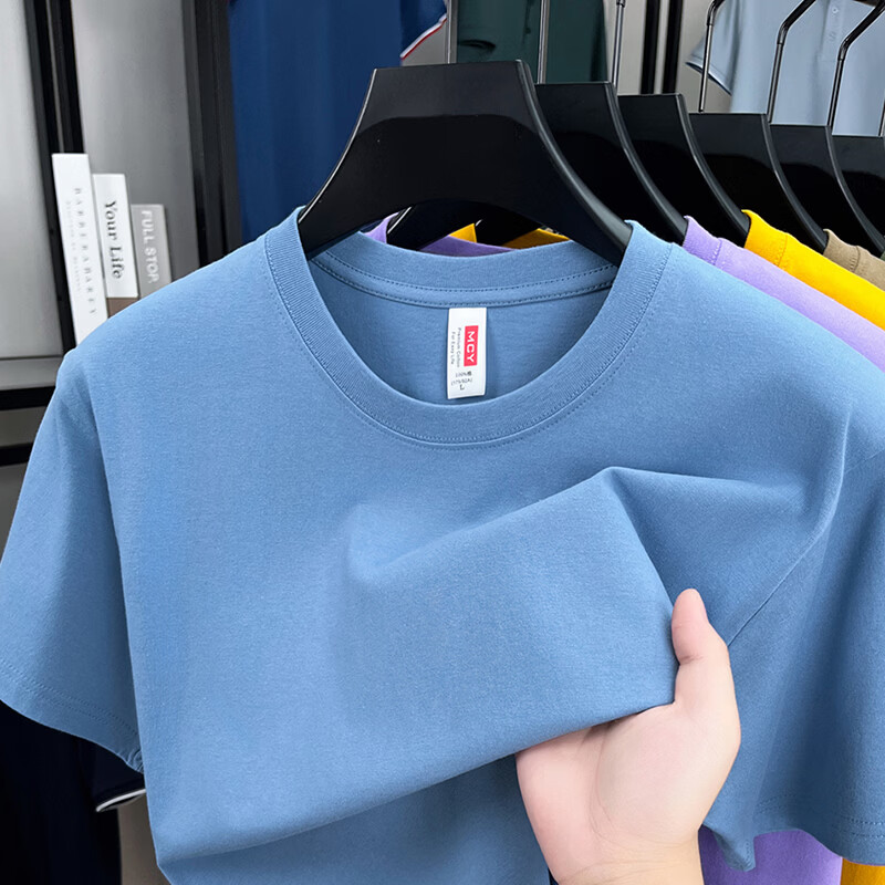 尺度保罗重磅210g100%纯棉圆领短袖T恤男士薄款吸汗透气宽松休闲半袖小白t AA9010深灰 2XL 推荐155-175斤