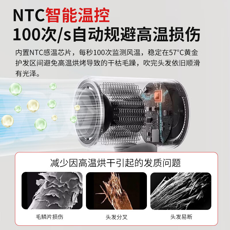 诺巴玛【五星酒店品质】高速护发吹风机家用静音负离子大功率不伤发男女士专用静音秒干吹头发学生宿舍 经典黑 NTC智能温控【暖男风】
