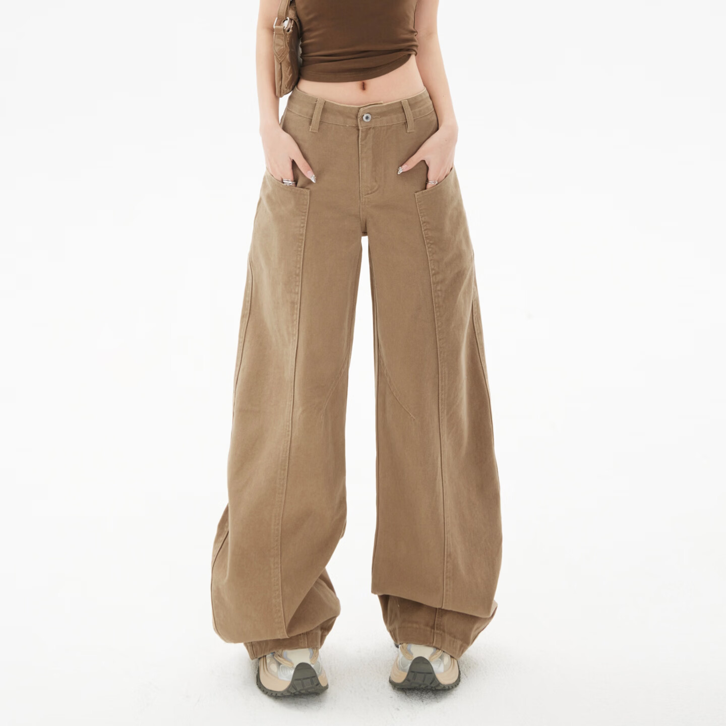 HDDD STUDIO复古卡其宽松阔腿裤镰刀裤百搭高街牛仔裤 卡其加长 常规 XL