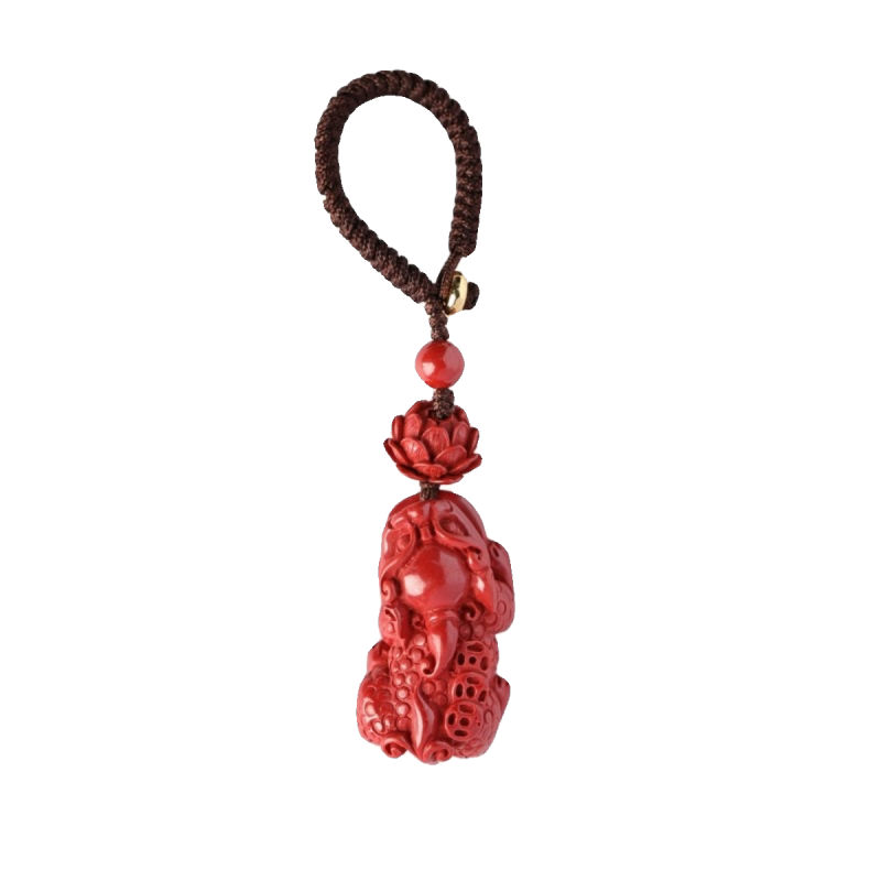 山头林村普陀山天然朱砂貔貅钥匙扣男女通用挂件 紫金砂貔貅莲花款