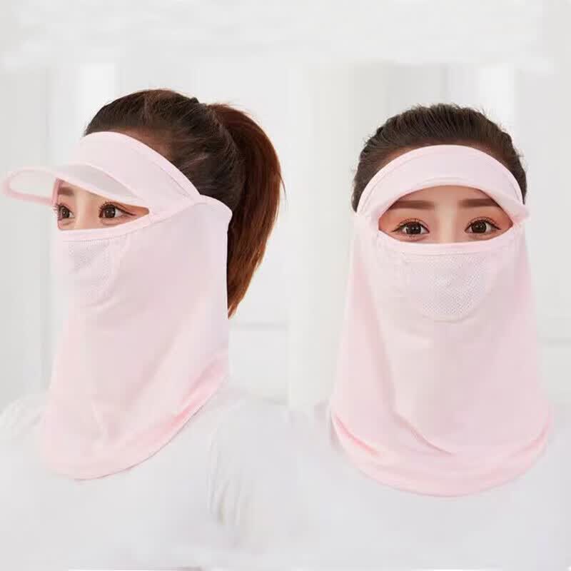 |夏季脸部防晒面罩呼吸面膜带帽檐口罩呼吸款冰丝透气遮脸 黑色2个装 防晒面罩