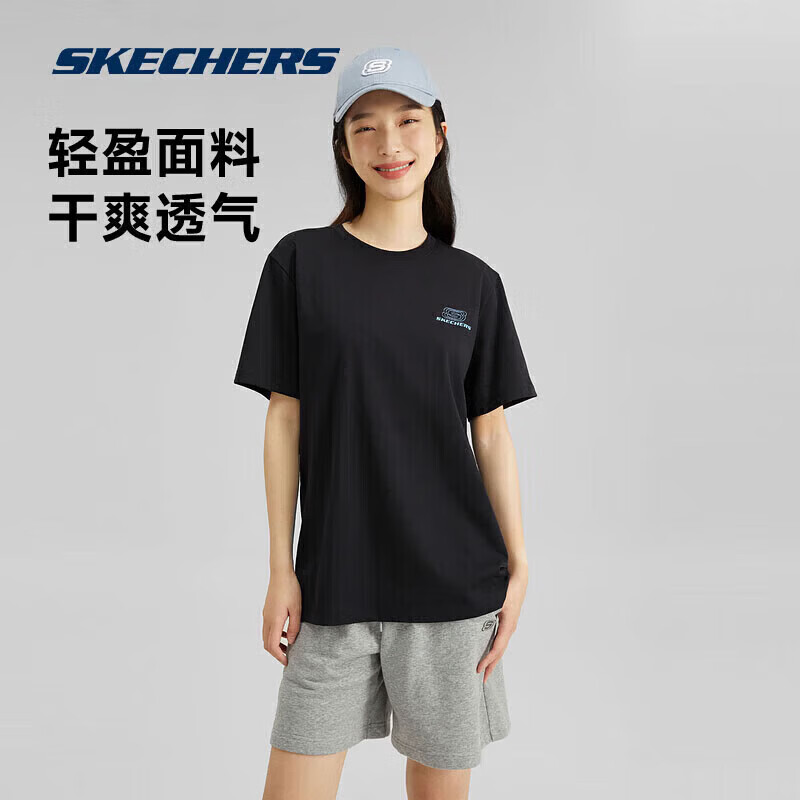 斯凯奇（Skechers）夏季男女情侣同款缤纷休闲系列透气半袖针织短袖T恤L226U080