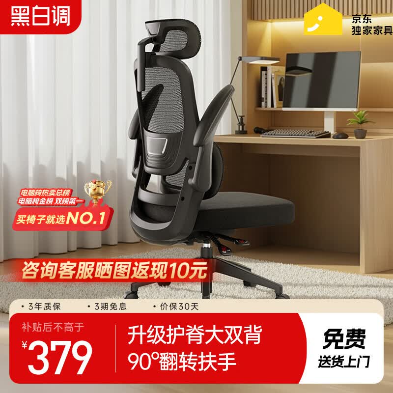 黑白调P1二代 人体工学椅电脑电竞椅子人工力学座椅办公椅 双背联动扶手
