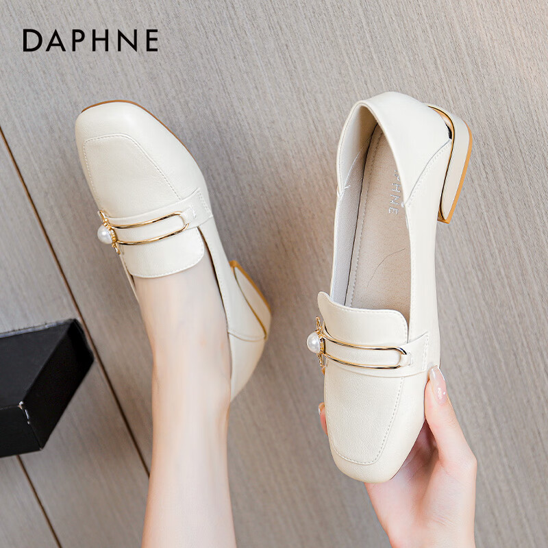 达芙妮官方乐福鞋女浅口单鞋2024夏季新款休闲法式晚晚风通勤小皮鞋女LP 米色 40