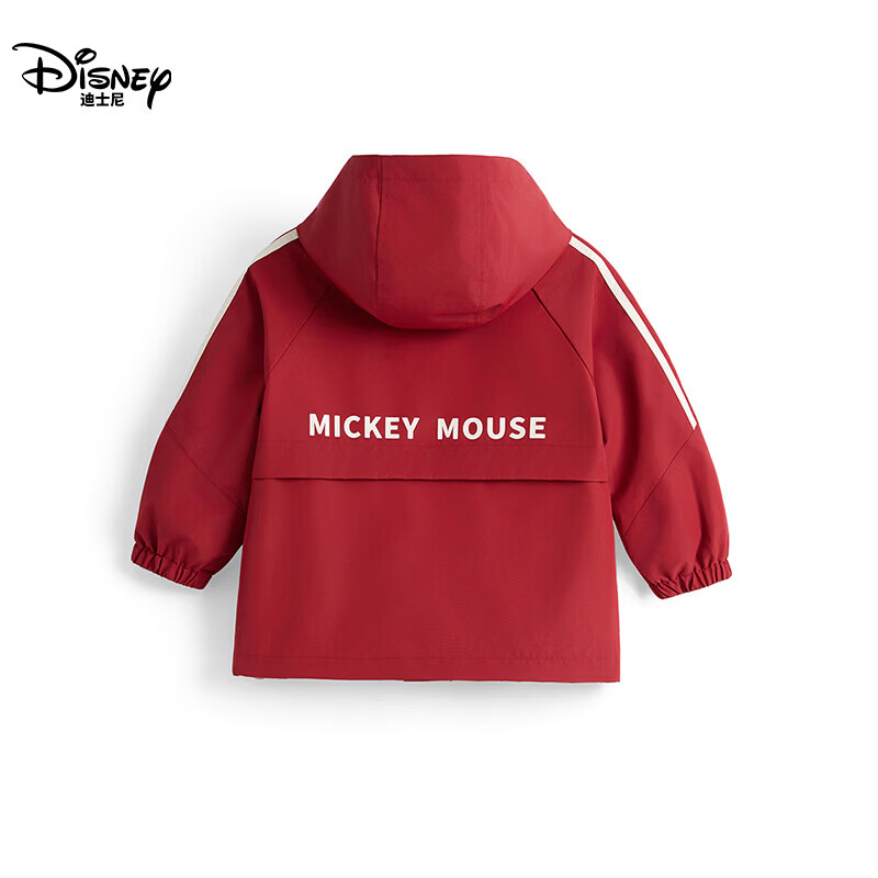 迪士尼(Disney)童装儿童外套上衣2026春季新款男女童防水风衣宝宝户外撞色软壳衣 红色 160