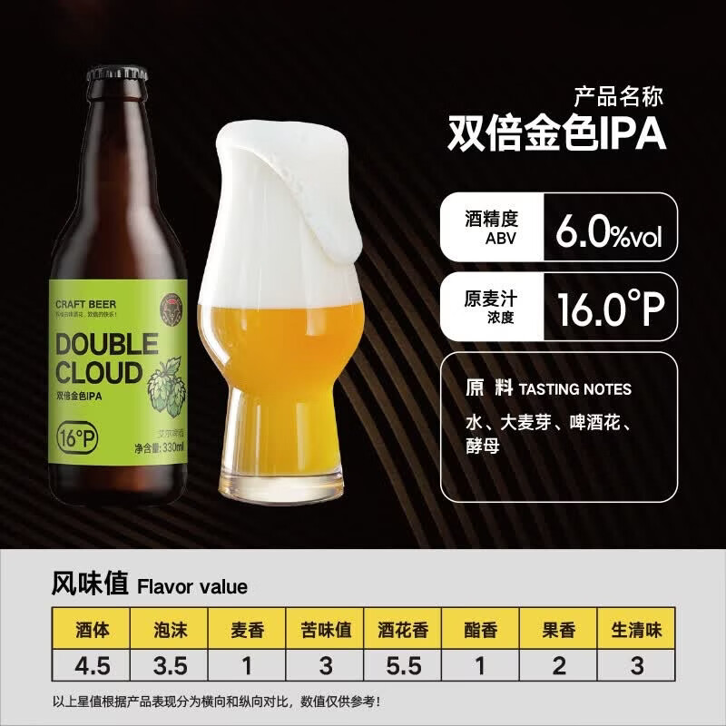 黑狸 16度双倍金色ipa精酿啤酒整箱装 淡色艾尔 花香果香风味 330ml*6瓶 / 顺丰送货上门