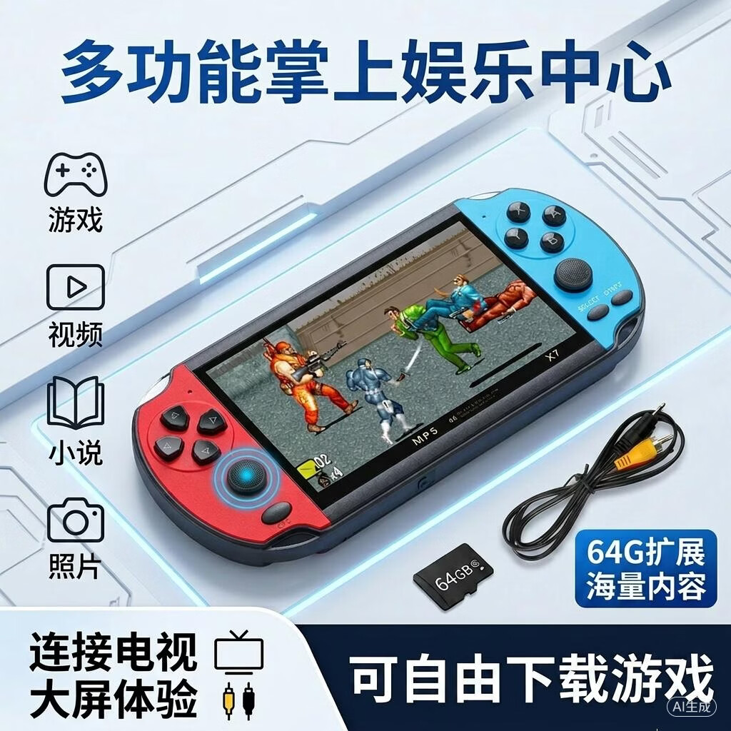 活石掌上游戏机SUP掌机PSP街机电视怀旧复古红白机迷你双人版男生生日过新年礼物情人节 尊享单人版X72300+游戏【升级芯片】+双摇杆 可连接电视