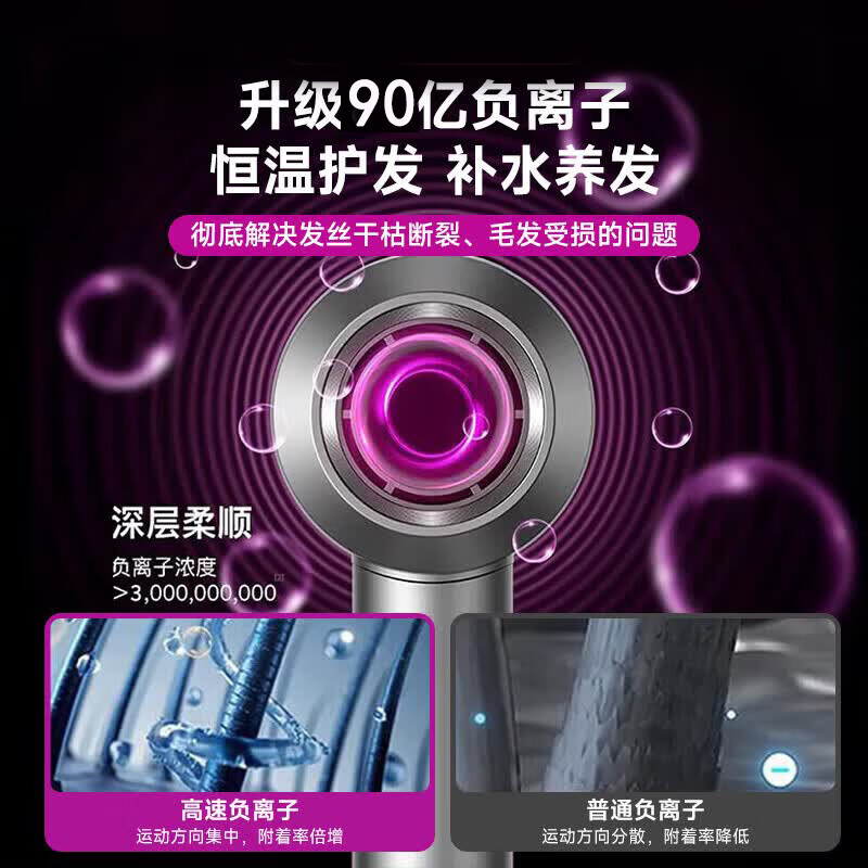 戴森德乐德国高速无叶吹风机家用静音负离子大功率不伤发电吹风机 大风力速干护发风筒 滋养发丝母亲节礼物 玫红色-磁吸单风嘴【90亿水润离子 | 超护发速干】 【线长1.7米】新款至尊顶配版 | 礼盒装