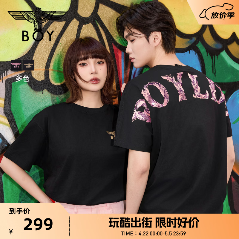 BOY LONDON【玄金纹章】春夏男女同款高街时尚潮牌短袖T恤N01910 黑色 （黑金） XL
