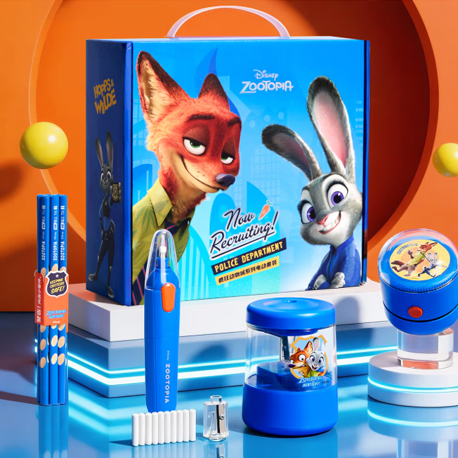 迪士尼（Disney）电动文具套装 电动削笔器 学生文具套装学习用品儿童生日伴手礼儿童节礼物 疯狂动物城周边 尼克