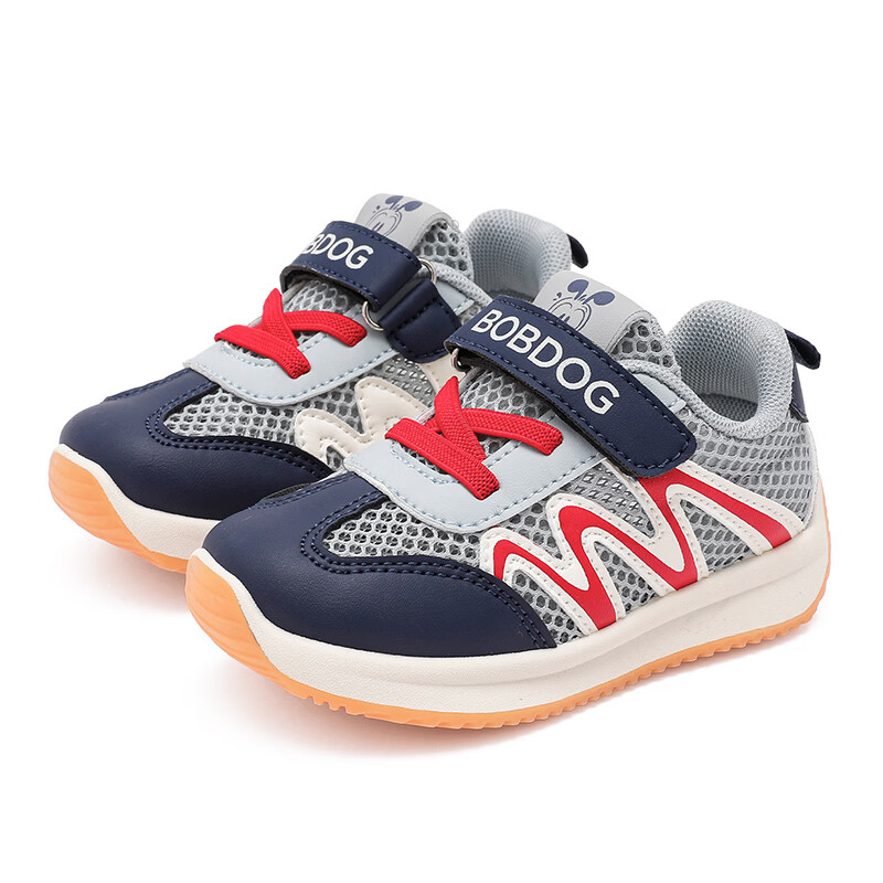 巴布豆（BOBDOG）童鞋儿童宝宝鞋男宝机能透气运动鞋2026新款男童学步鞋 天空灰/藏青蓝 23 适合脚长14.0CM