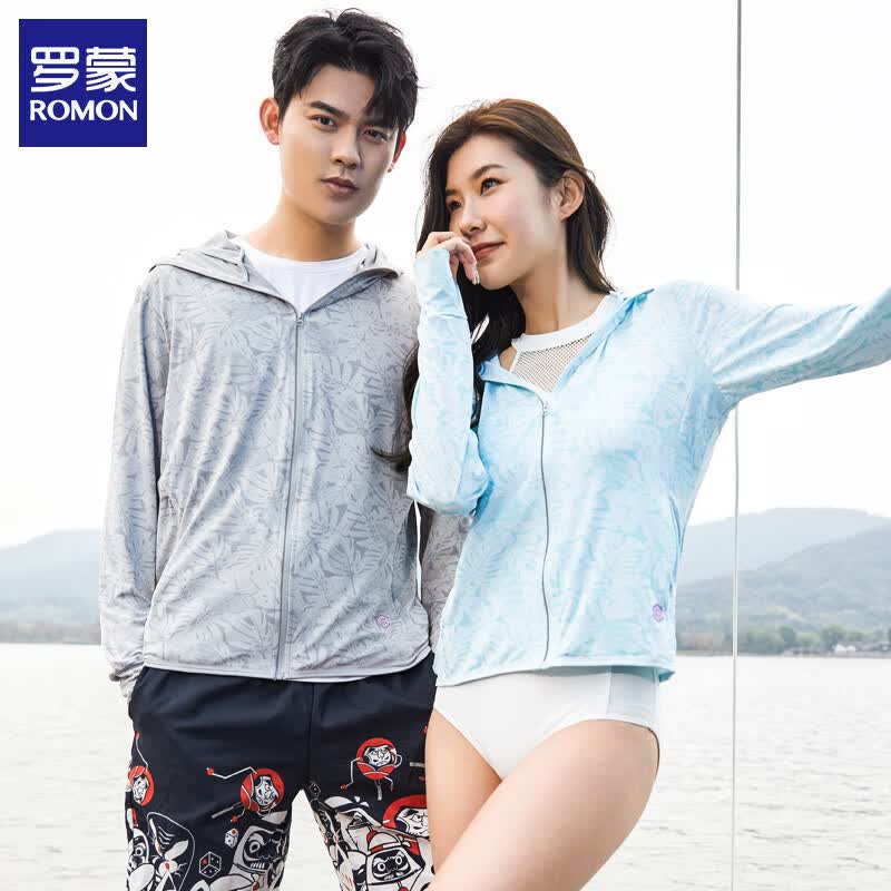 罗蒙（ROMON）夏季新款情侣防晒衣男女款皮肤衣透气凉感防晒服外套男装上衣 枫叶灰色-男款 3XL