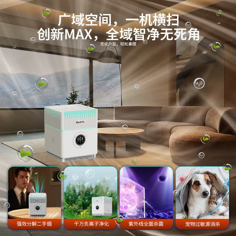 BLUARTIC【夏南极】空气净化器除甲醛家用加湿器空气净化器一体机鼻炎杀菌抑菌办公室桌面除烟味除异味专用 APP智控款【净化加湿两用+紫外线杀菌+实时监测】