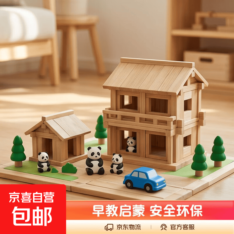 榫卯积木拼图鲁班儿童玩具小小建筑师积木房子拼搭游戏木制 110片/榫卯积木【收纳袋+说明书