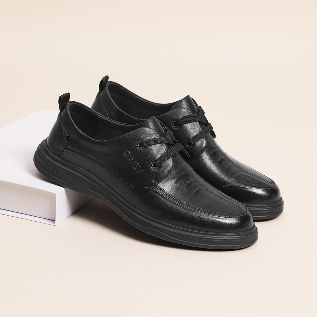 信诺（SiGNEW）信诺真皮舒适男鞋春秋新款英伦风商务休闲皮鞋软底爸爸鞋男士 单层 黑色 47