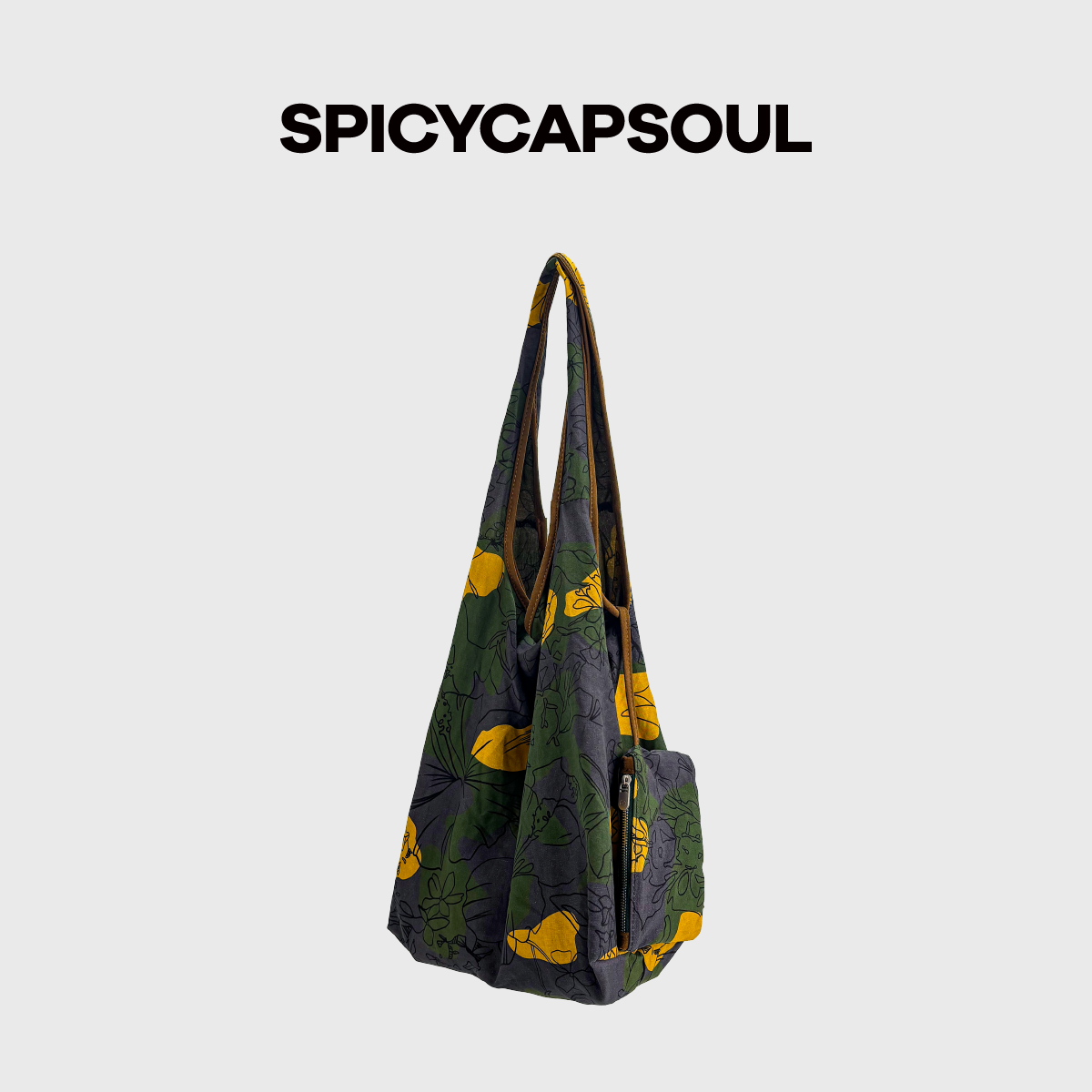 SPICYCAPSOUL【花袋】池金物订制花型托特包天丝亚麻单肩背购物袋 【花袋】腰果花