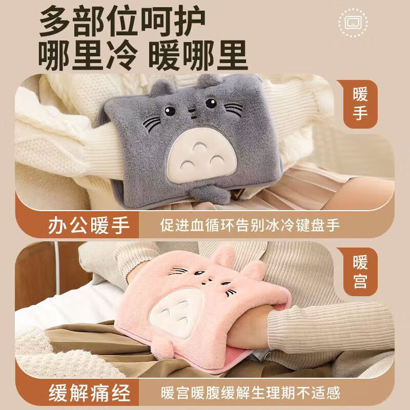 【甄选厂家】冬日热水袋龙猫款可爱暖手宝女用敷肚子热水袋暖手宝 国标龙猫暖水袋-浅棕