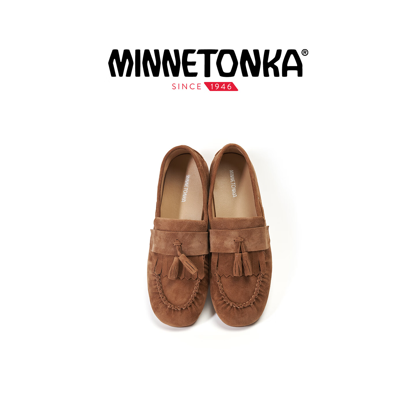 迷你唐卡(Minnetonka)26春夏复古反绒皮流苏乐福鞋一脚蹬豆豆女鞋 C010101-BRN 40