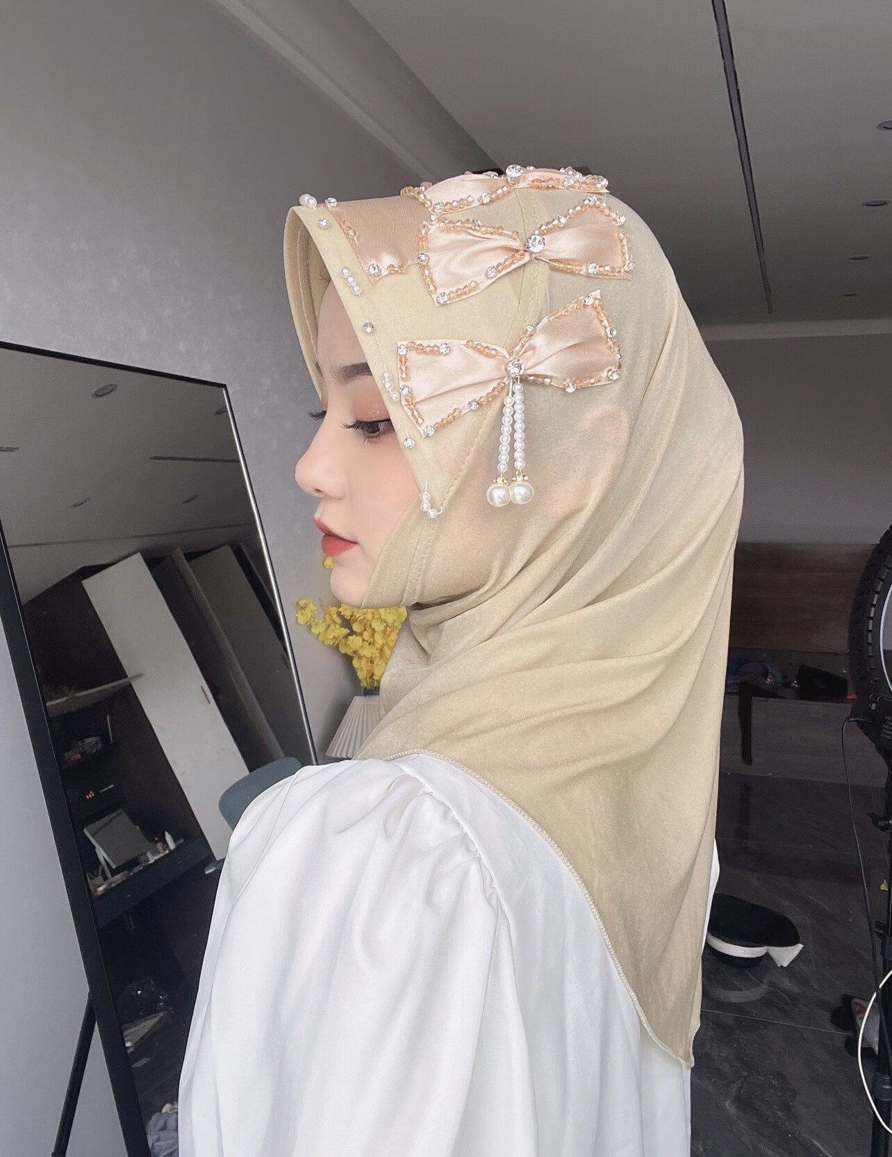 确不凡回族女人的套头纱巾硬帽檐纱巾打底帽女穆丝林手工套头时尚气质