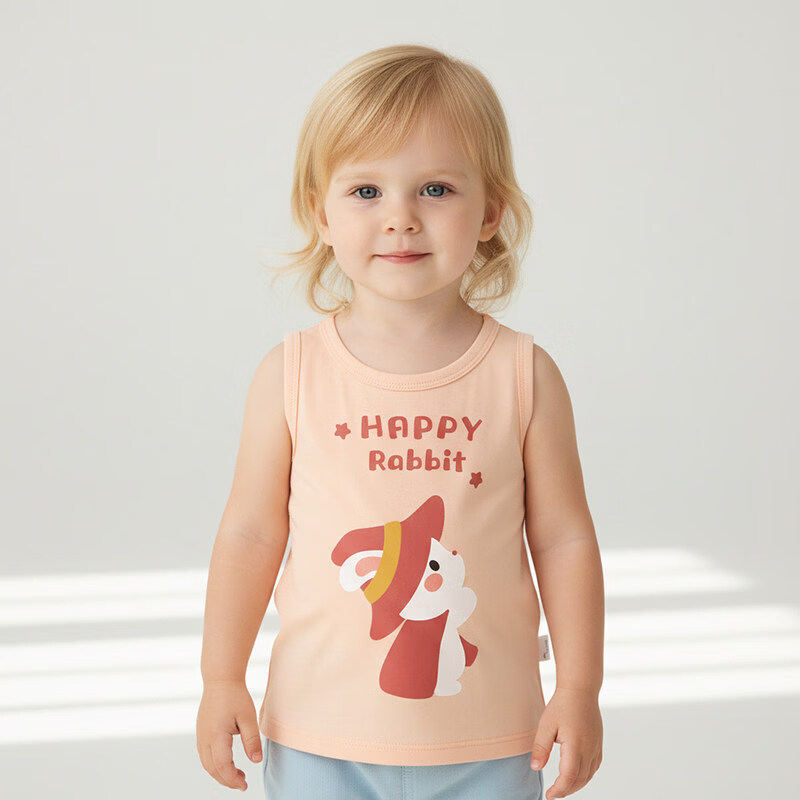 小猪大卫 PECODAVID婴儿背心夏男女宝宝薄款无袖上衣A类打底汗衫工字小背心 霍格魔法兔 120