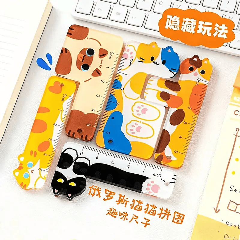 小尺大王掌心尺迷你5cm学生专用迷你猫咪掌心尺小学生diy卡通便携文具尺子 2套【10个装】 均码