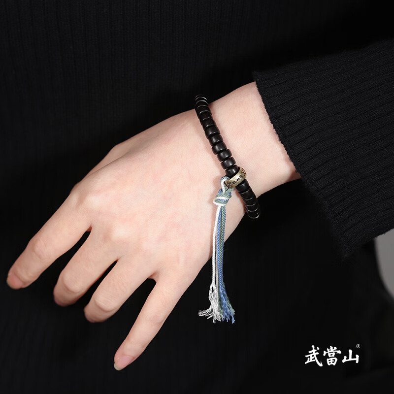 武当山药片手串黑檀木 高密度老料扁珠隔片手链 文玩木饰男女款520礼物