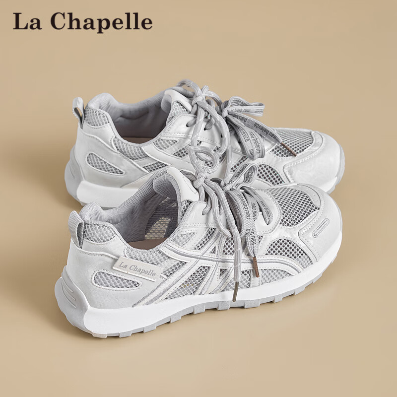 拉夏贝尔（La Chapelle）女鞋休闲鞋女夏季新款网面透气时尚软底运动鞋793 灰色38