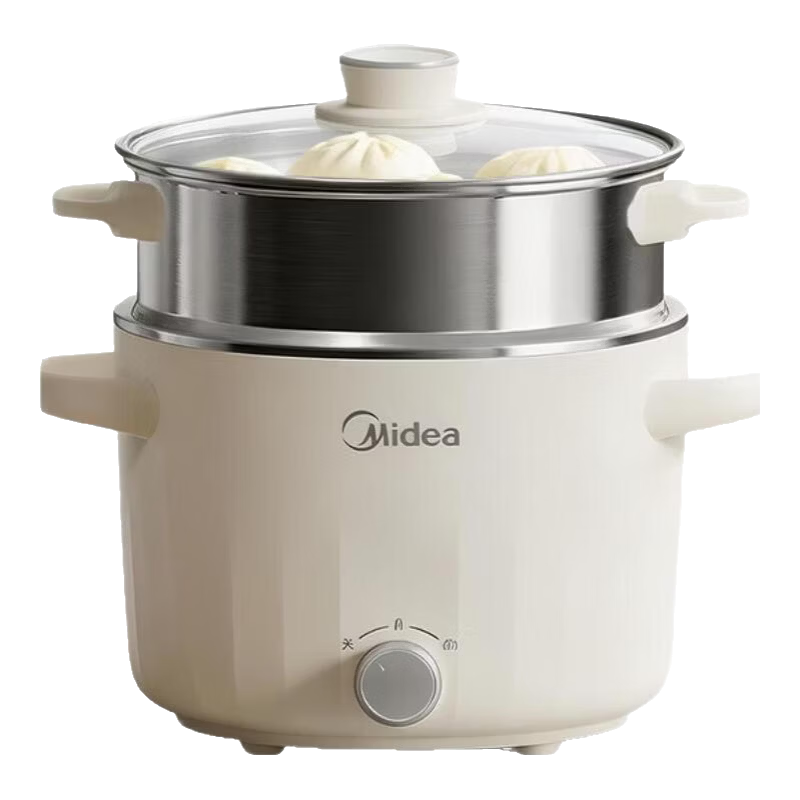美的（Midea） 电煮锅 家用多功能煮锅 宿舍学生电锅小功率电热火锅泡面锅 上蒸下煮蒸煮一体锅电煮锅含蒸笼 2.6L 【加大容量】XZC2066G