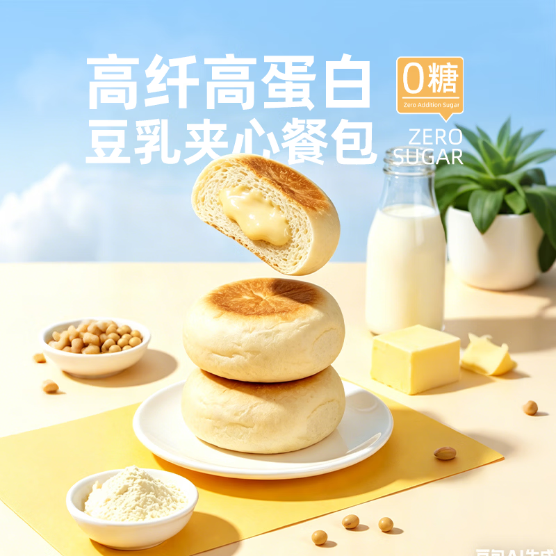 芝洛洛0糖豆乳夹心餐包早餐整箱【每箱8个】饱腹零食健康早餐夹心面包 【豆乳夹心面包】白豆味*1箱共320g