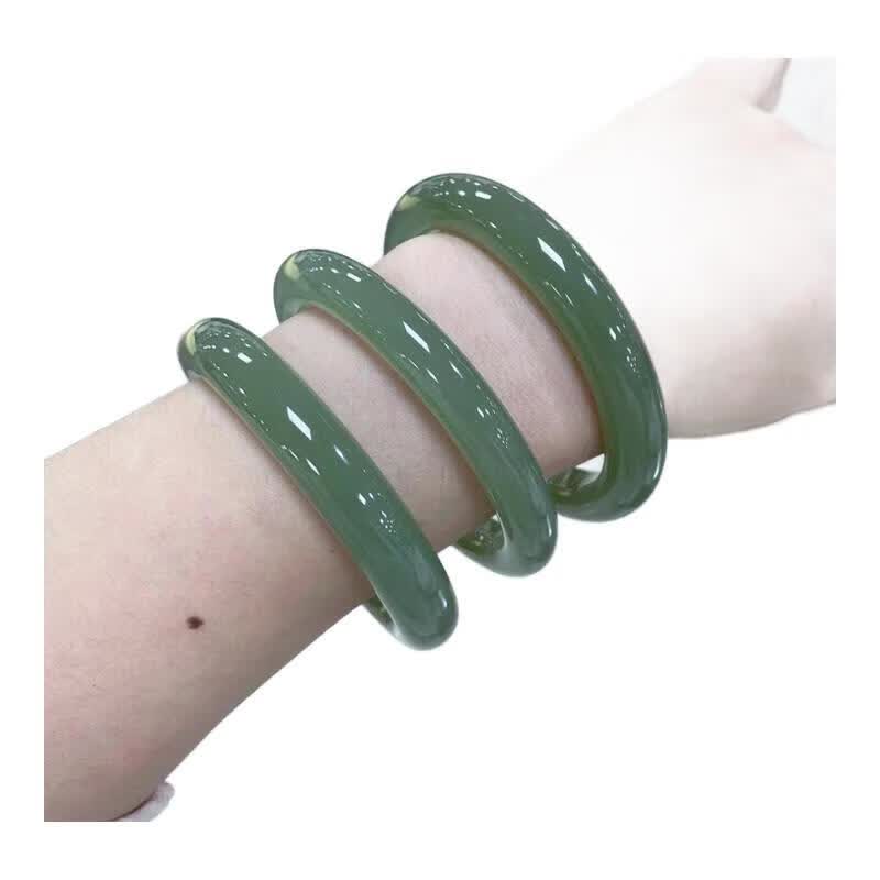 云序天然东陵玉手镯和田平替玉镯子母亲节礼物 正圈浅绿 6465mm