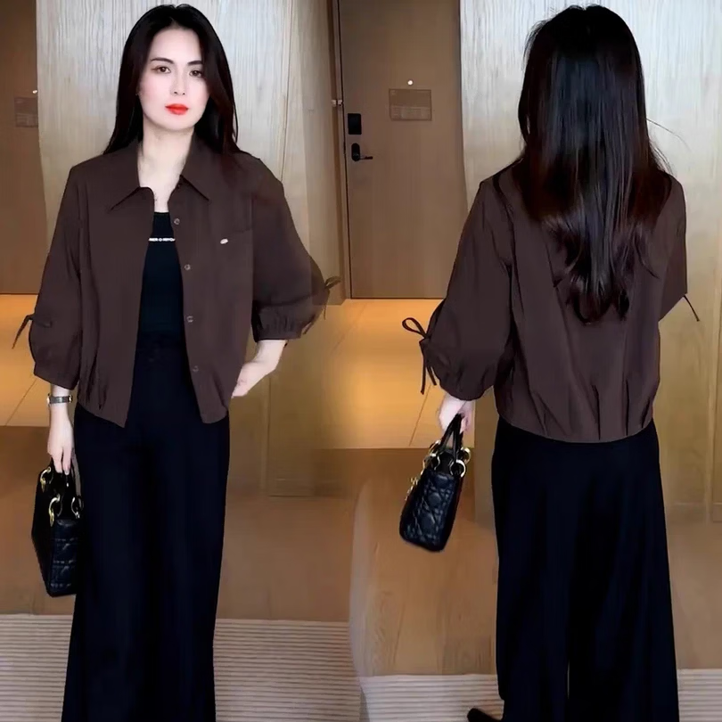 早春短款外套女2026春秋季新款洋气显瘦小个子休闲百搭夹克衫上衣 咖色 2XL 135-150斤