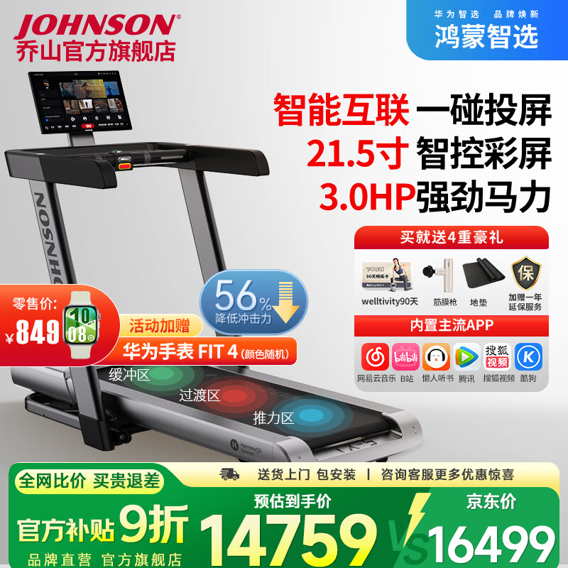 乔山（JOHNSON）智能家庭用跑步机爬坡减震可折叠走步机健身房室内运动器材TX-5 鸿蒙智选21.5寸智控大屏_Horizon